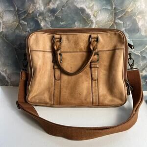 FOSSIL Laptop Bag Brown Leather Satchel Brown Lining Messenger Shoulder Strap